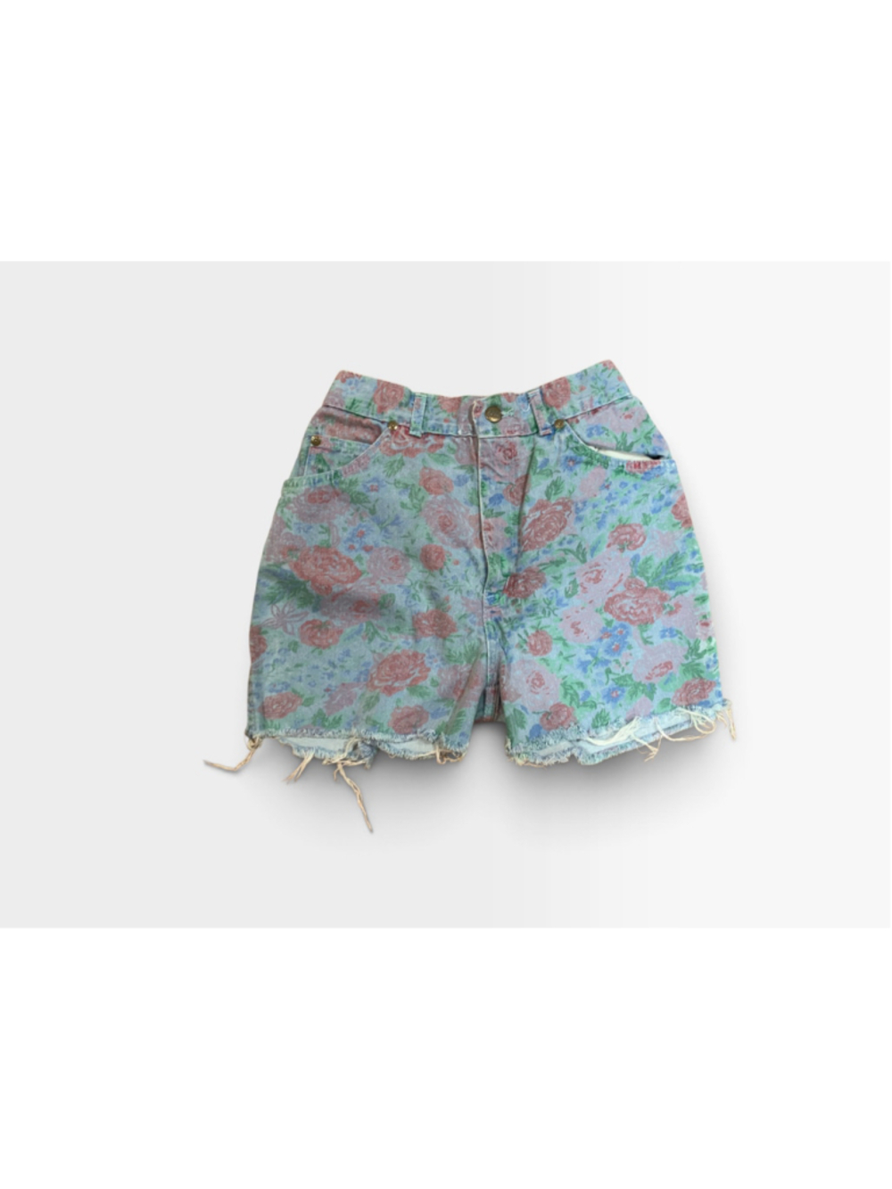 Vntg 90’s Women's Chic Floral Jean cut off Shorts Size 6 Blue Pink